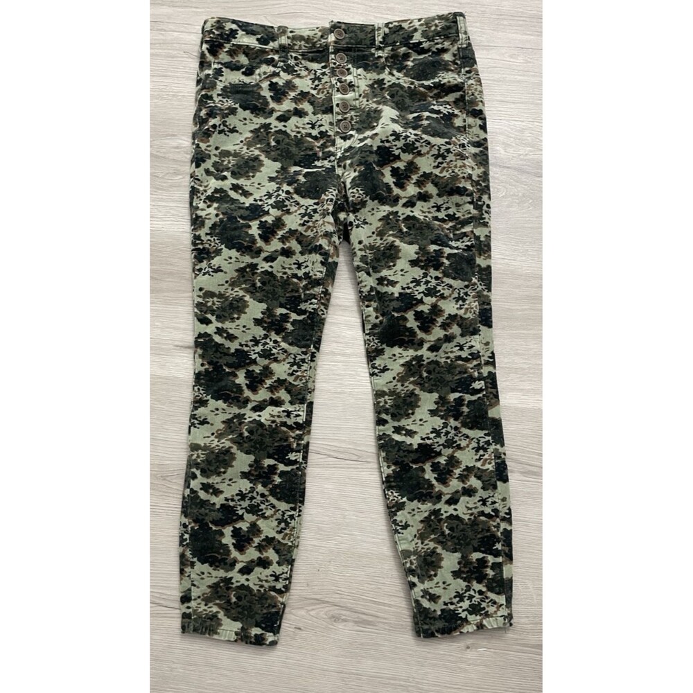Anthropologie Pilcro Corduroy Pants Womens 32 Green Camo High Rise Skinny soft